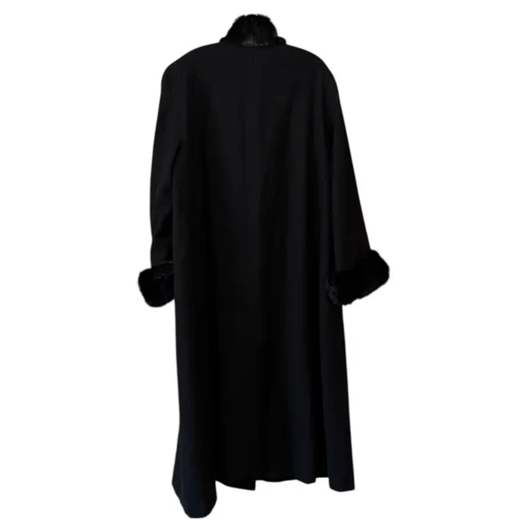 DONNYBROOK Women Size 14‎ Long Full Length Wool Coat Faux Fur Trim Black Buttons - Image 2