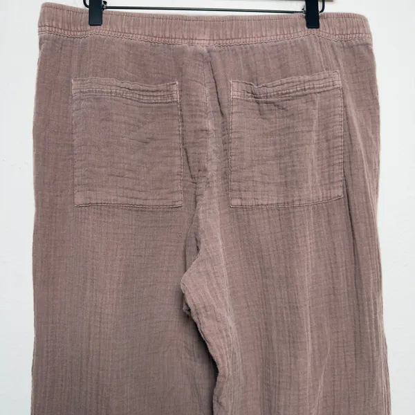 Gap Women 100% Cotton Barrel Leg Easy Pants Large Tall Arrow Brown Crinkle Gauze - Image 2