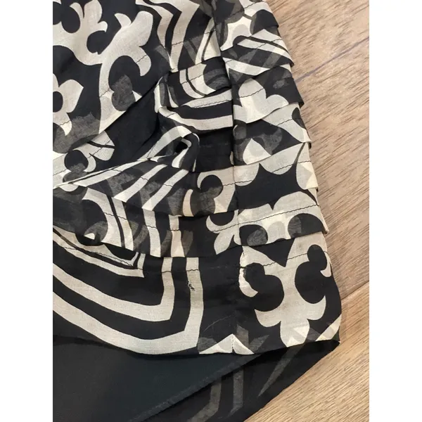 J.Crew Silk Chiffon Midi Skirt Size 8 Black Cream Boho Print Lined - Image 6