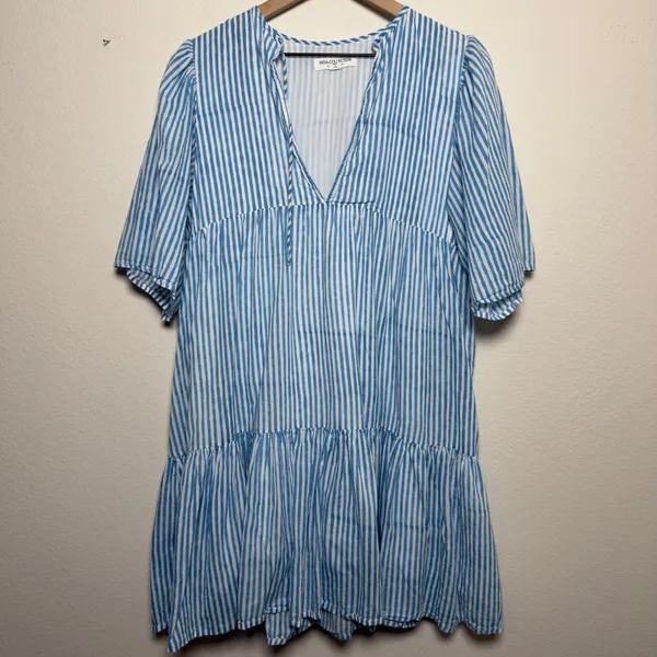 Emerson Fry India Collection Women‎ Isla Dress M/L Blue Stripe Organic Cotton - Image 2