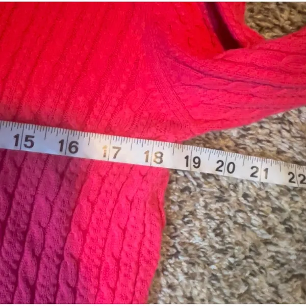 Talbots Pink‎ Cable Knit V Neck Sweater Women's Size Small Pima Cotton - Image 3