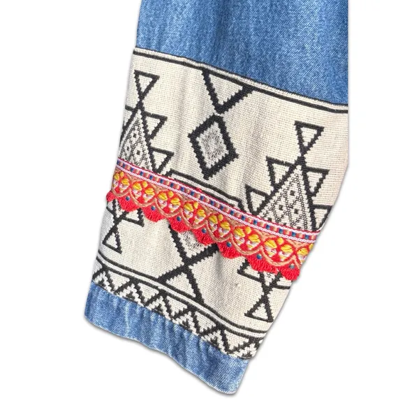 Vintage Oversized Embroidered Denim‎ Jacket Boho Cowgirl Southwestern Festival - Image 3