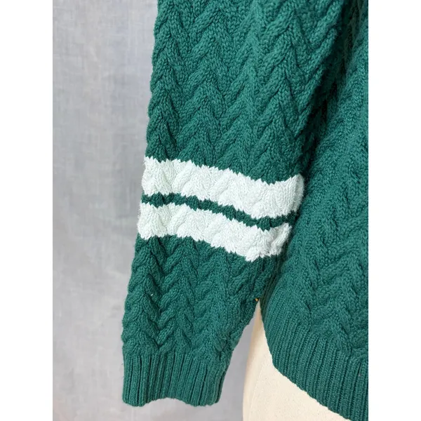 Janie and Jack Green Textured Knit Sweater White Stripe Sleeve Size‎ 12 - Image 2