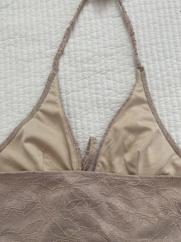 Beige halter lace tank top Tan - Image 6