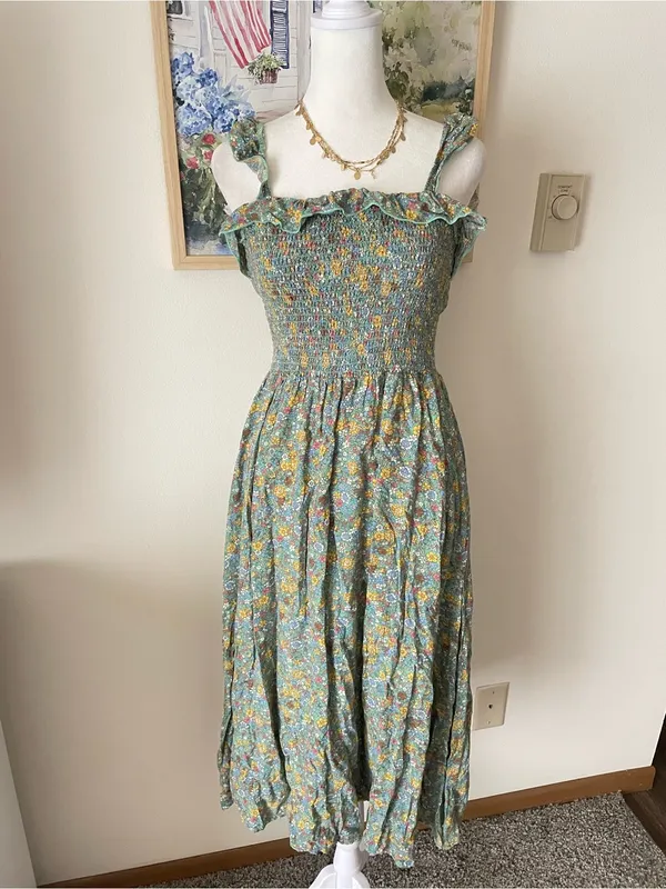 Natural Life Megan Floral Smocked Midi Dress with Ruffle Straps Size Small - Image 4