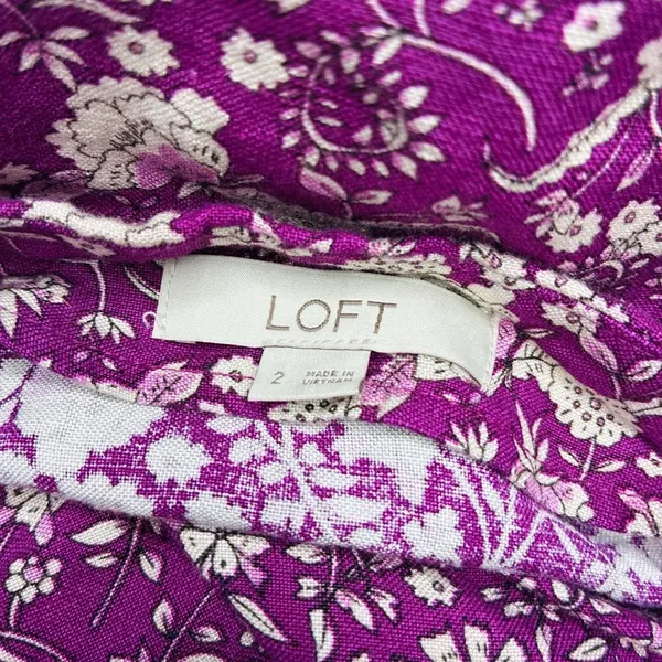 Loft Purple White Floral Coquette Linen Midi Slit Skirt - Image 7