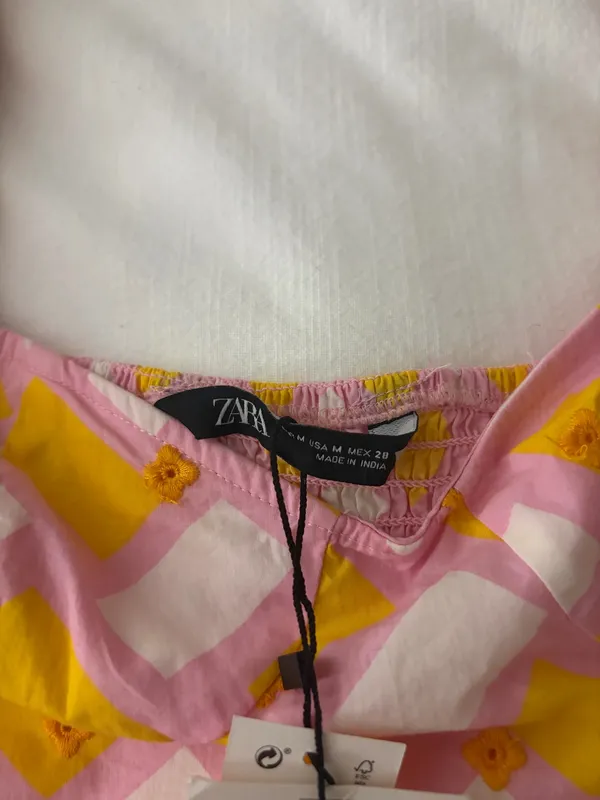 ZARA Yellow Pink Puff Print Sleeve Bodysuit - Image 4