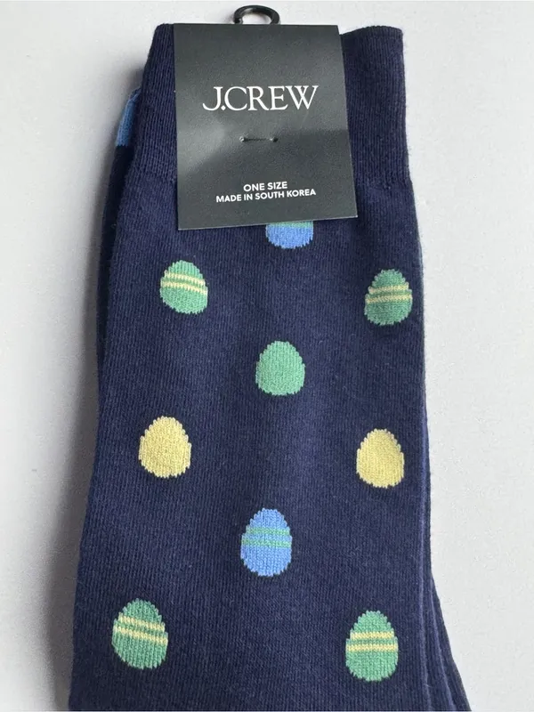 J. Crew Navy Dress Socks with Multicolor Polka Egg Dots Graphic Socks - Image 4