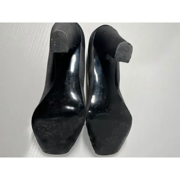 AK Anne Klein Aktaran Black Satin Peep Toe Block Heel Pumps Size‎ 6.5M - Image 8