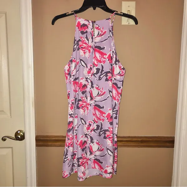 Pink Lily Floral High square‎ Halter Neck Dress Purple Medium - Image 2