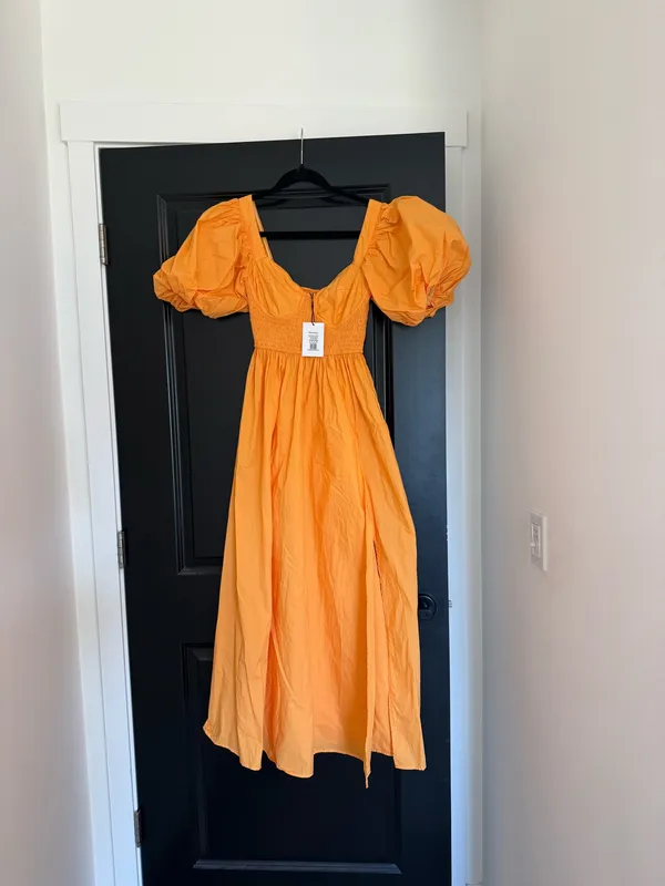 Showpo Raiza Shirred Waist Puff Sleeve Midi Dress in MARIGOLD 2 NWT - Image 6