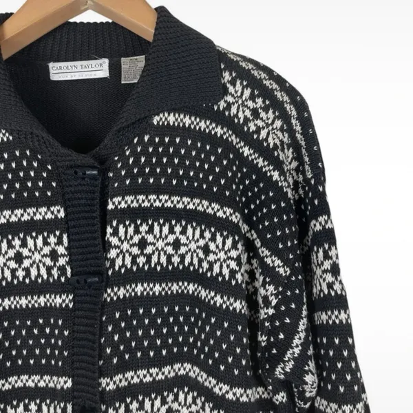 Vintage Carolyn Taylor Women’s Medium Black Cardigan Heart Floral Cottagecore - Image 3