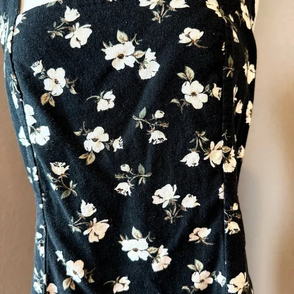 Old Navy Black Floral Smocked Square Neck Mini Dress Large - Image 2