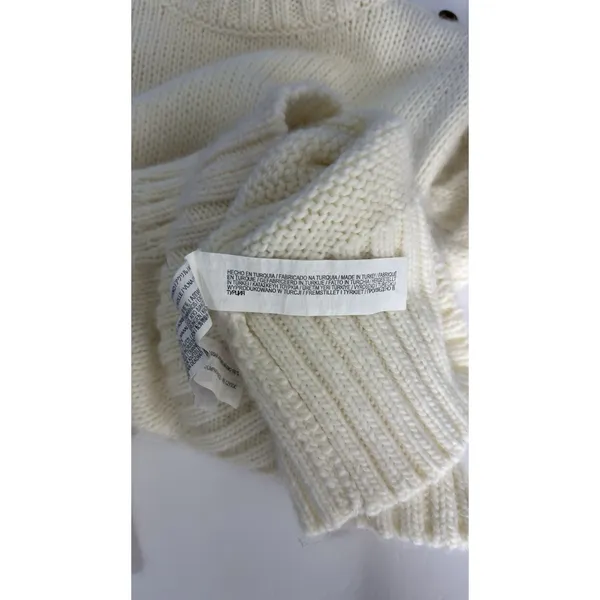 Zara Women Ivory Textured Knit Turtleneck Sweater M Shoulder Buttons Ribbed Hem - Image 7