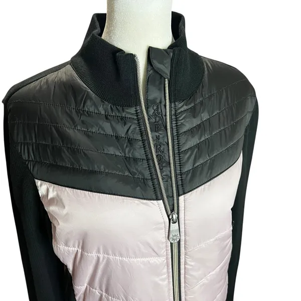 Alp-n-Rock Quilted Puffer Knit Jacket Light Pink Black Zip Up Women’s M - Image 3