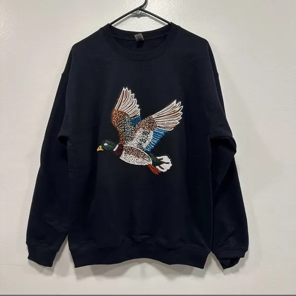 Cabela's Duck hunting mallard duck sequin glitter Black Sweater with Duck Design! - Image 5