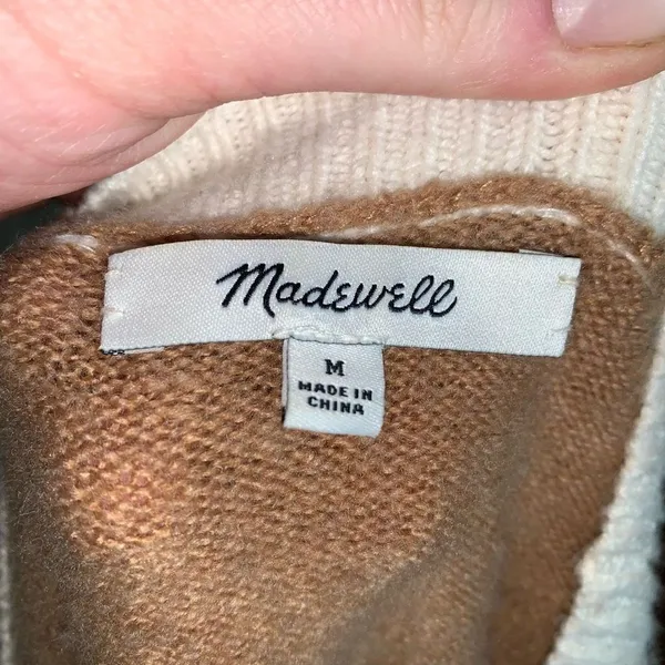 Madewell tan & cream color block grandpa M cardigan - Image 3