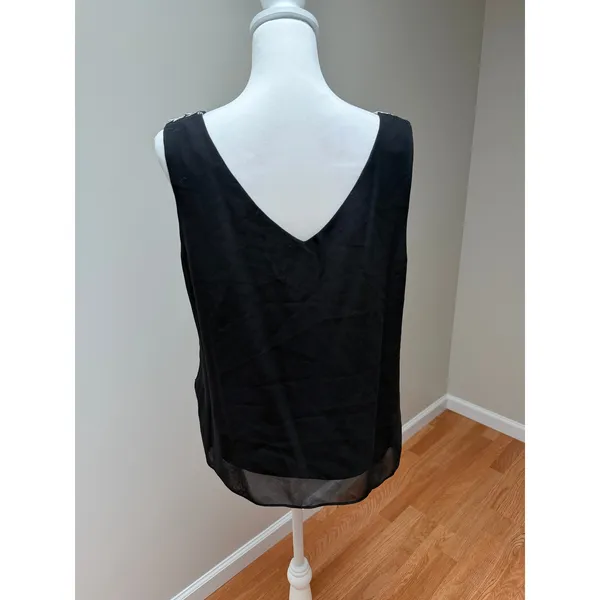 Le Bos Tank Top Womens Size 14 Black Floral Embroidered Scoop Neck Summer Boho - Image 4