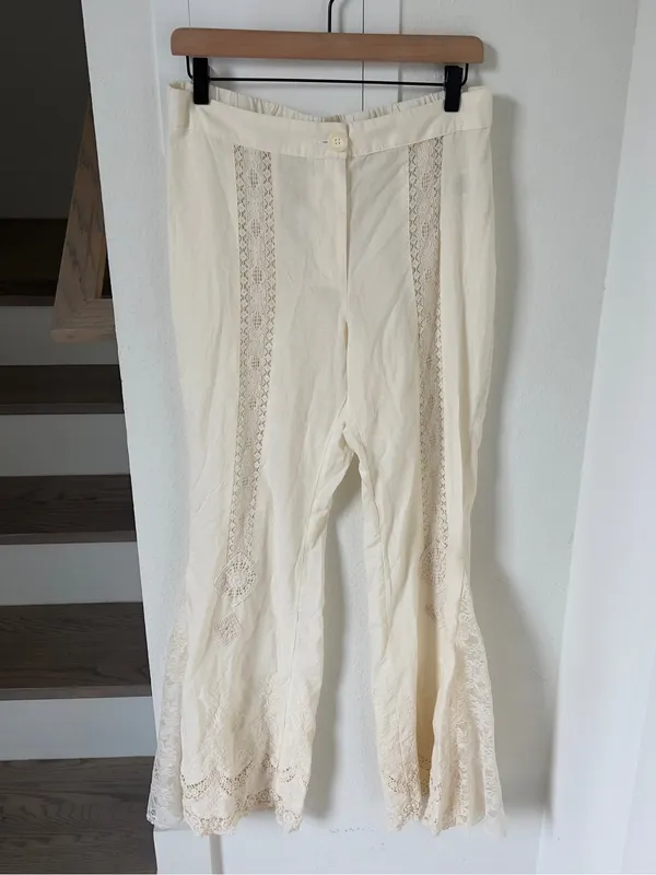 Free People Aliyah Lace Flare Pants in Ivory Cream NWT - Image 2