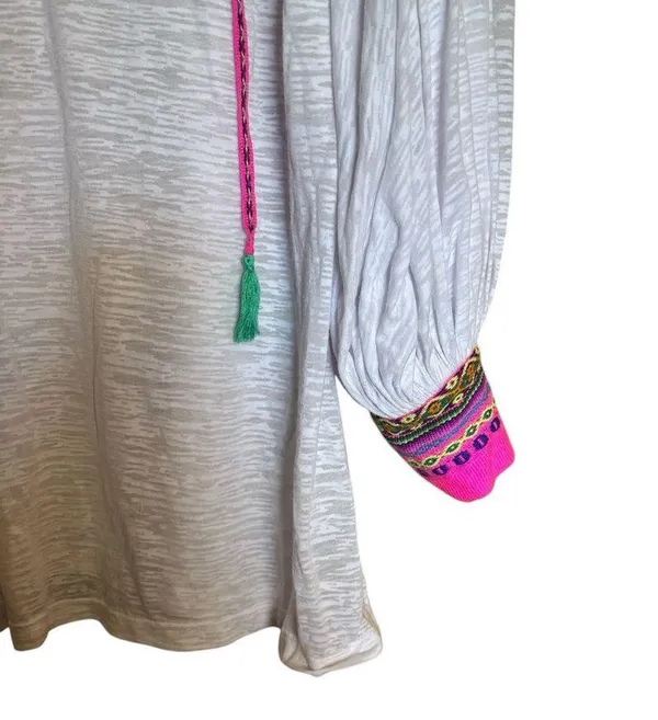 Pitusa Tunic Top Standard Multicolor Colorful Boho Cuffs Tasseled Artsy Resort - Image 6