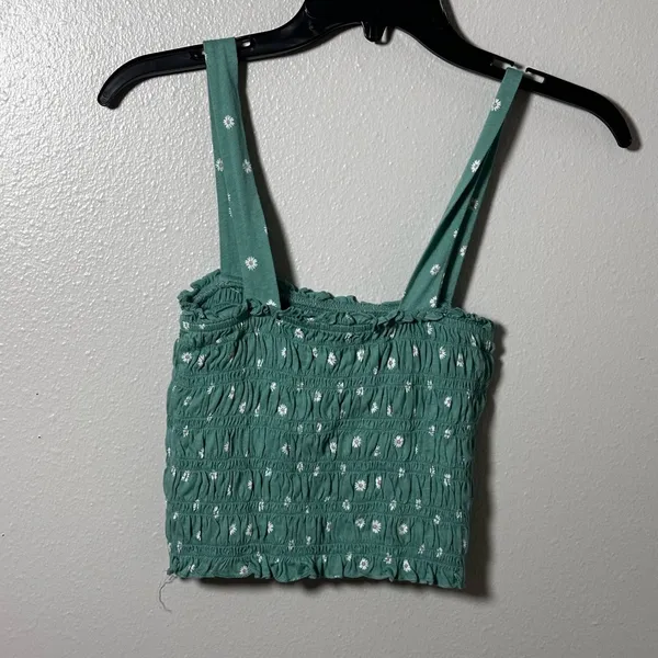 American Eagle Women Green Floral Smocked Crop Top‎ size XS - Image 5