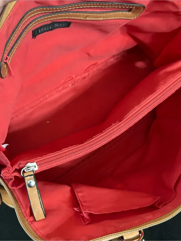 Bueno Floral Dome Satchel Handbag with Tan Trim & Red Interior - Image 16