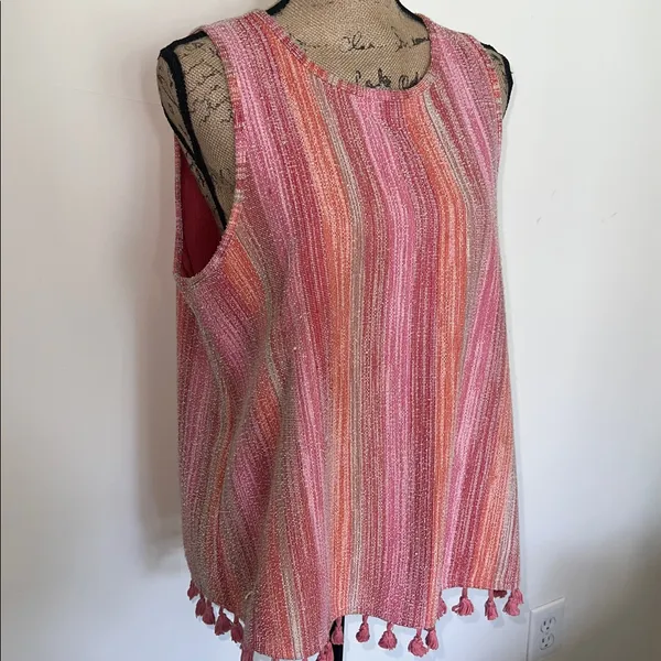 W5 Pink and Orange Striped Sleeveless Top with Tassels - Image 2