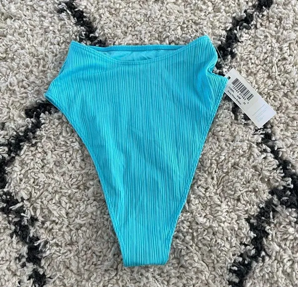 Frankies Bikinis Anne Plisse High Waisted Bikni Bottom in Aquamarine - Image 5