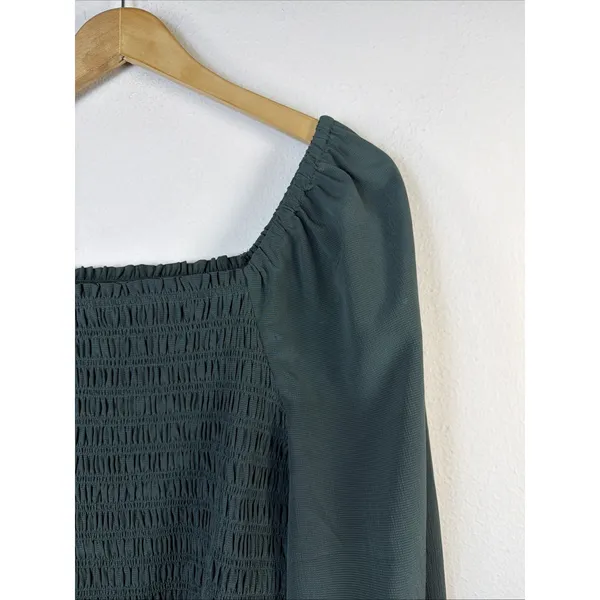 MADEWELL Womens large Lucie Bubble Sleeve Smocked Top Dark Green bohemian y2k - Image 5