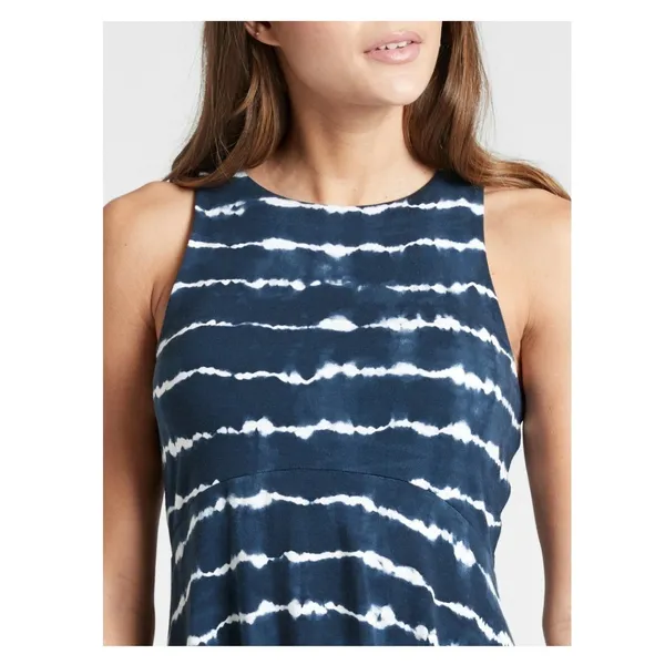 Athleta Santorini Thera Dress Small Navy‎ Blue Tie Dye Stripe Mini Summer Beach - Image 4