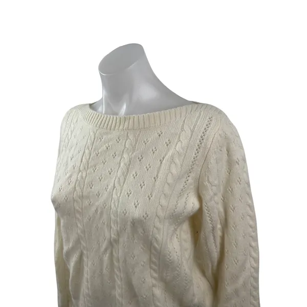 Aritzia Sunday Best Wool Cream Cable Knit Boat Neck Long Sleeve Sweater Top Sz S - Image 2