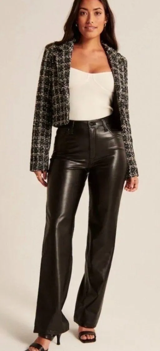 Abercrombie Curve Love 90s Straight Ultra High Rise Vegan Leather Pants 6S‎ - Image 2