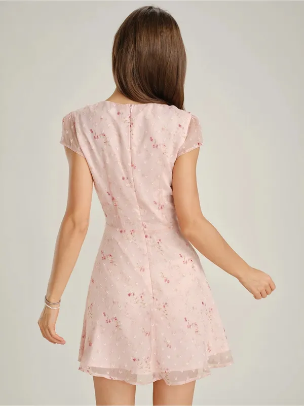 Rihoas Pink Cap Sleeve Jacquard Fit-and-Flare Mini Dress - Image 5