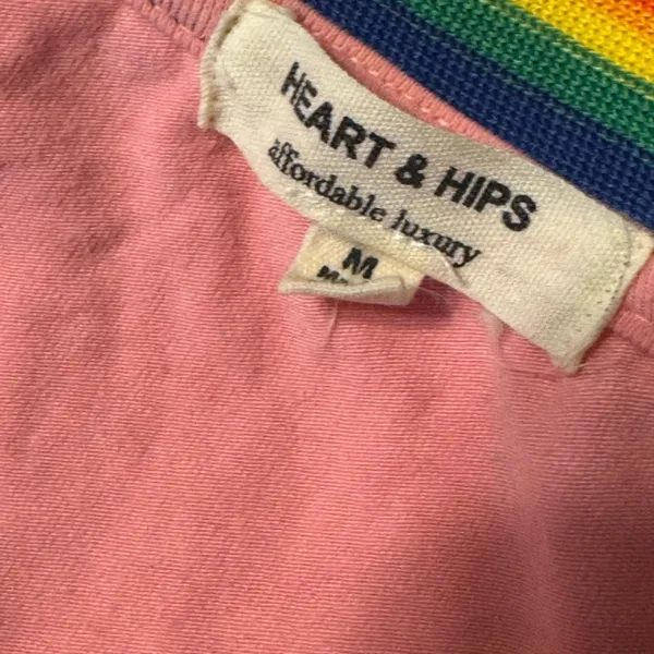 Pink V-Neck Rainbow Trim Women's Top heart and hips size medium pride - Image 2