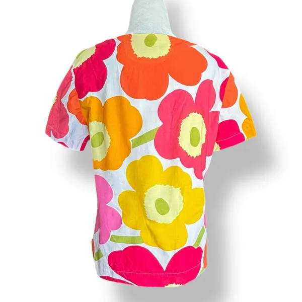 Handmade Vintage‎ Mod Floral Top Pink Orange Flower Power Cotton Blouse Euro Summer Retro - Image 4