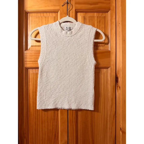 Madewell Cream Boucle Knit Ribbed Sweater Tank Top Vest Cotton Blend Small S‎ - Image 3