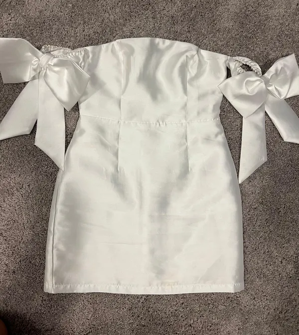 Lulus Perfectly Forever White Off-the-Shoulder Bow Mini Dress - Image 4
