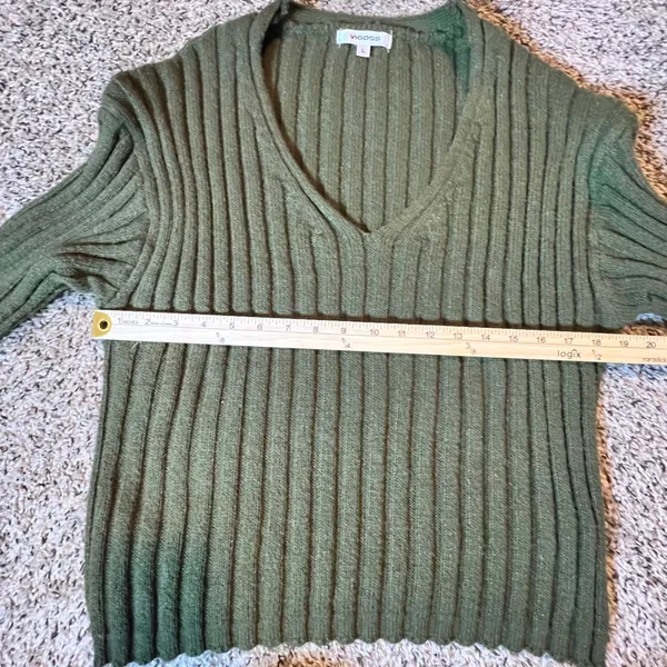 Vigoss Womens Olive Green Ribbed V-Neck‎ Sweater VC-W02428A Size Large - Image 4