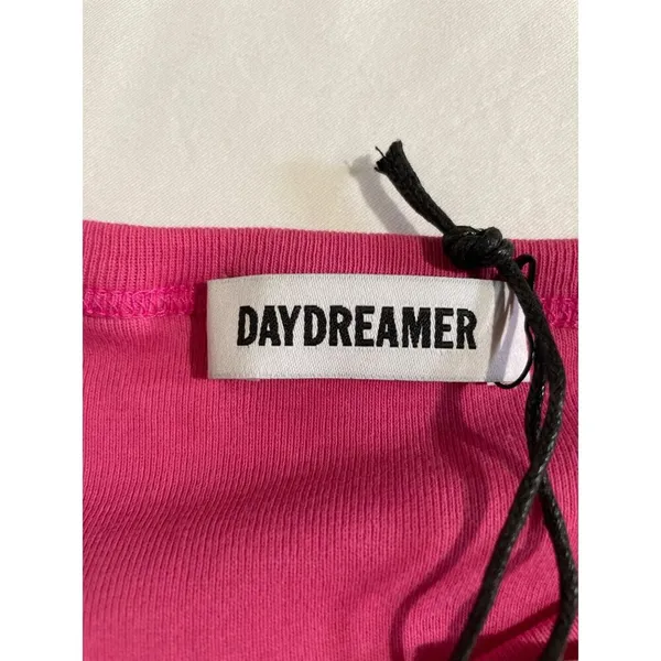 Daydreamer Pink Ribbed Baby Tee Cropped Y2K Fitted Graphic Top Large - Image 8