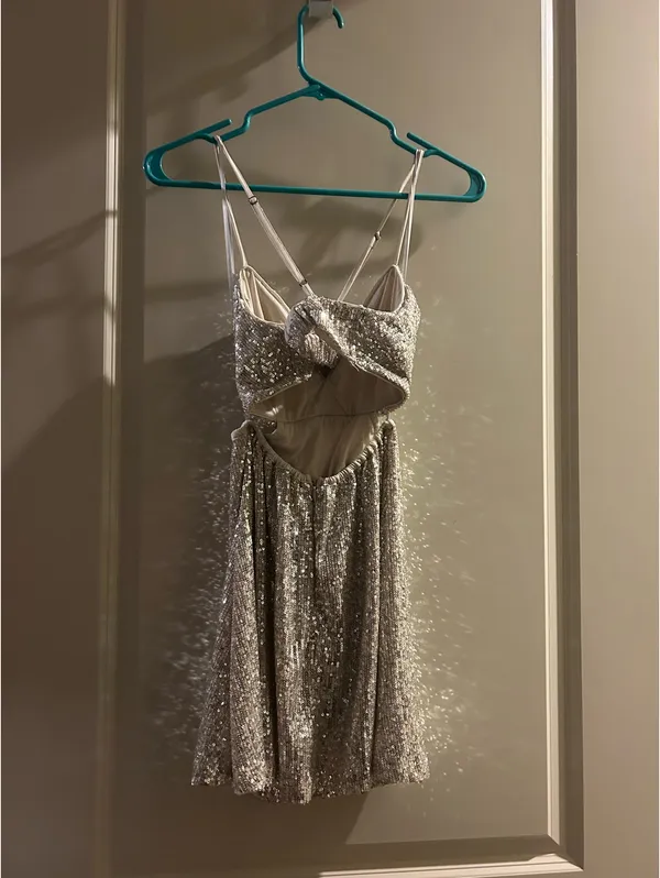 Mabel Silver Sequin Mini Dress - Image 4