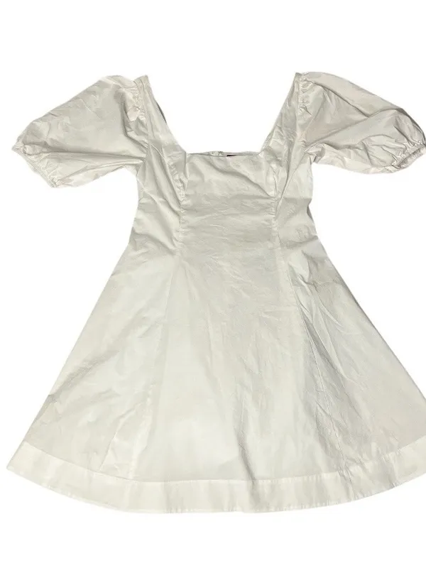 STAUD Laelia Mini Dress White Cotton Lined Puff Sleeves Size 8 - Image 7