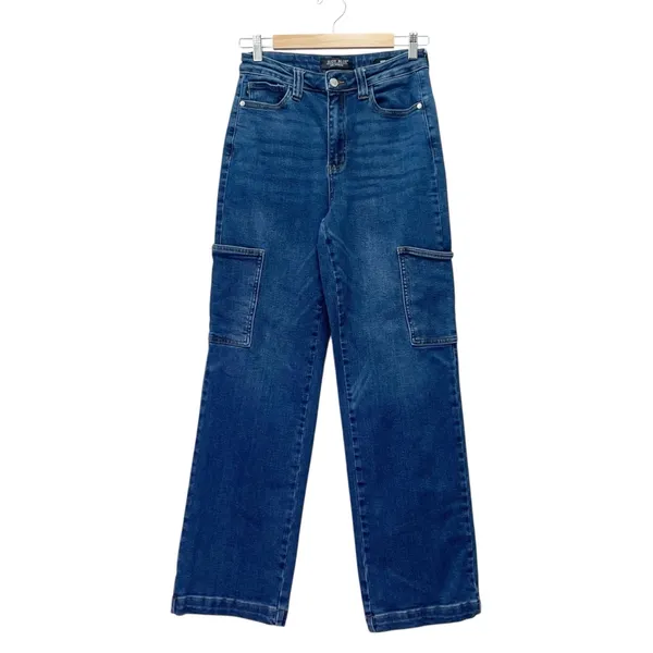 Judy Blue Cargo Wide Leg Jeans Size 7 | 28 High Rise Dark Wash Utility Denim - Image 2
