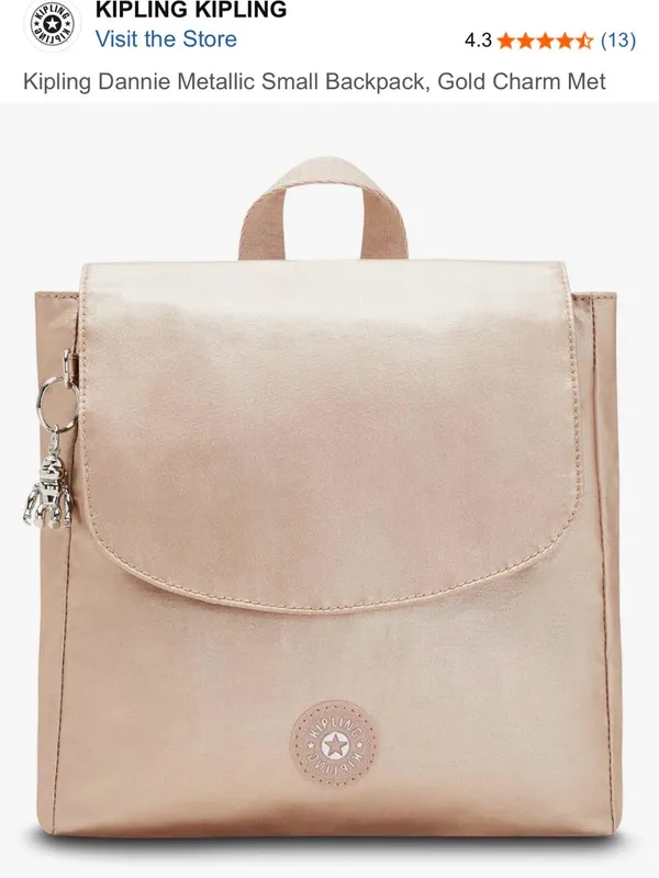 Kipling Dannie Metallic Small Backpack Gold Charm Metallic Convertible Bag - Image 3