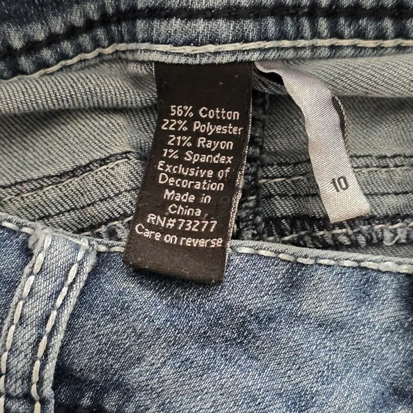 Blue Embroidered Stud Rhinestone Straight Leg Stitch Denim‎ Pants Jeans 10 - Image 7