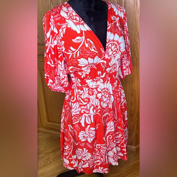 Abel the Label Floral Print Puff Sleeve Smocked Waist Mini‎ Dress Size Medium - Image 3