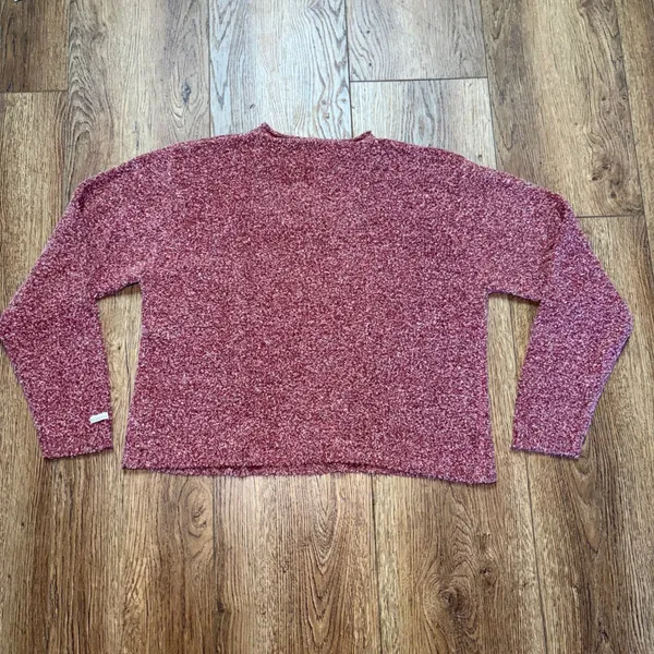 Columbia Red Marled Knit Notched Neck Sweater Womens Large Cabincore Cozy Fall - Image 9