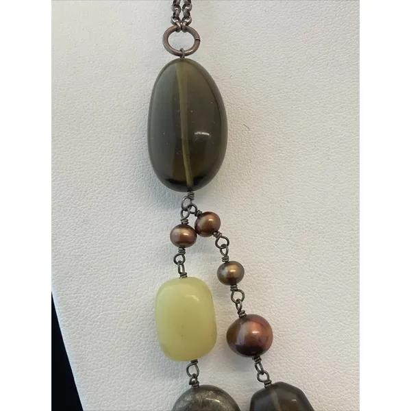 Peyote Bird Pearl Leather Stone 2 Strand‎ 925 Sterling Silver 20'' Necklace 60g - Image 3