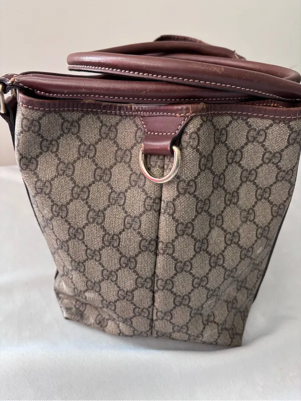 Authentic Gucci GG Supreme Monogram Coated Canvas Brown Leather Large Tote Bag - Image 5