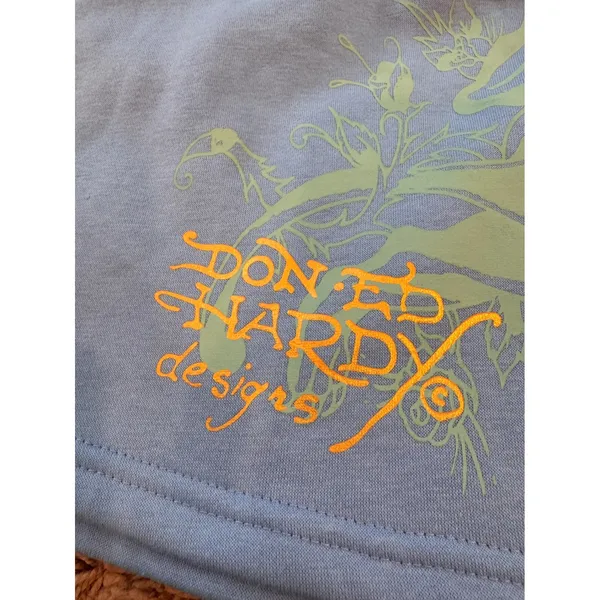 Ed Hardy Blue Tattoo Graphic Sweat Mini Skirt Y2K Drawstring - Image 6