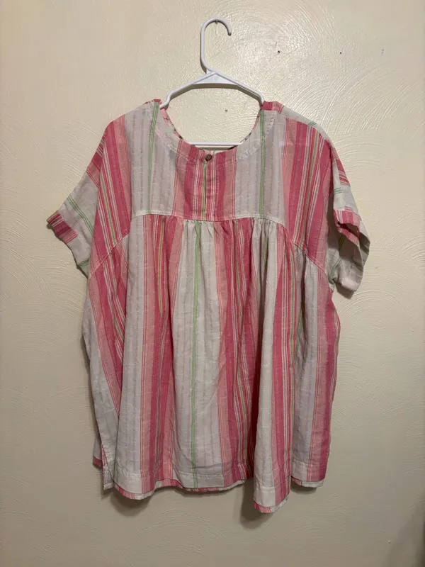 Sage + Fig Pink Stripe Boho Babydoll Top 1X Floral Pocket - Image 7